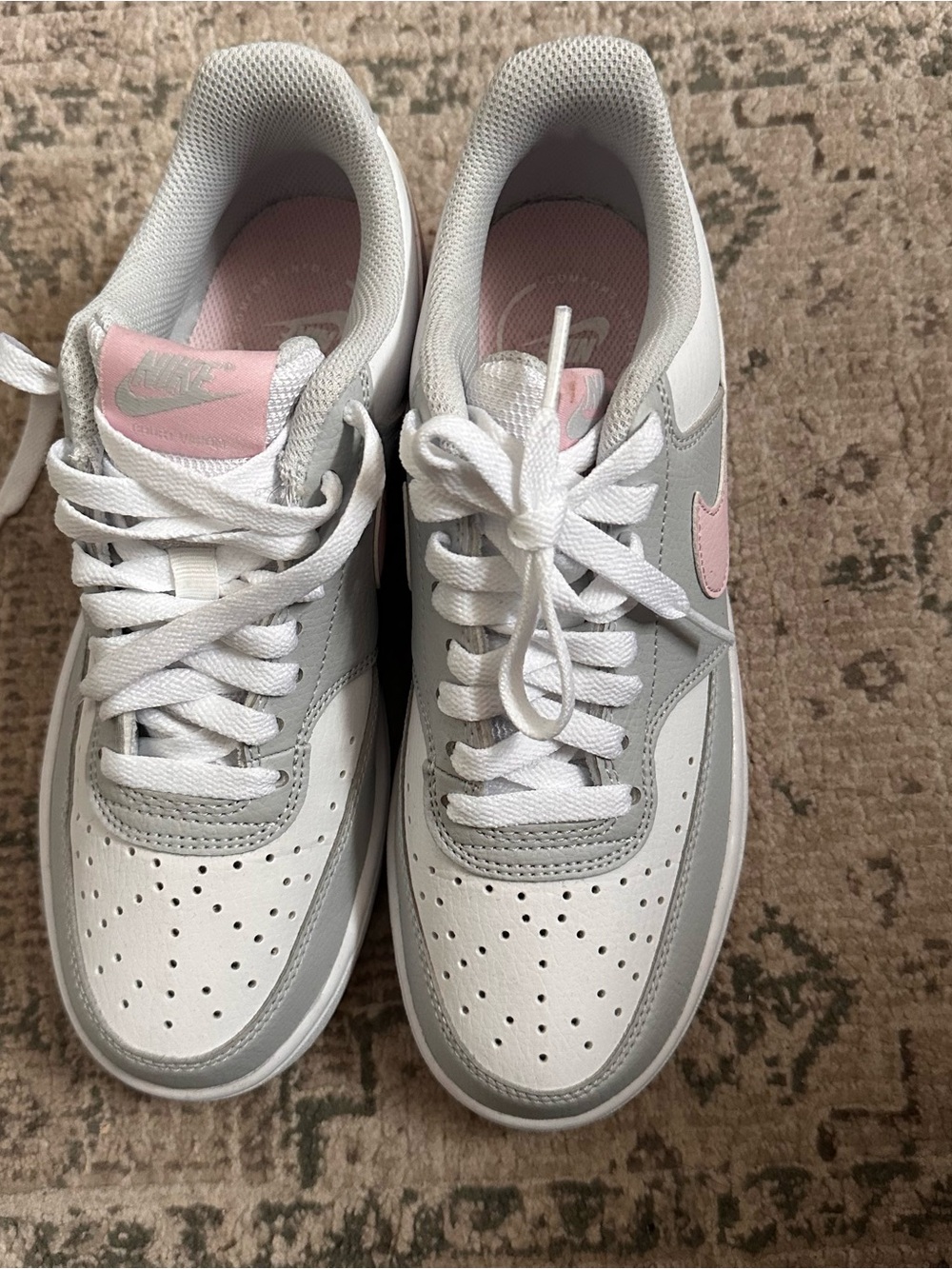 Nike Women’s Low-Top Sneakers in White, Gray & Pink